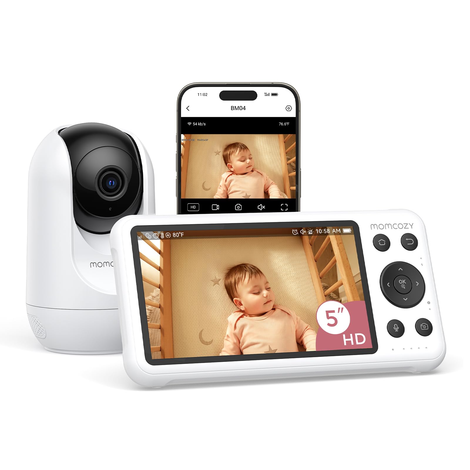 Smart WiFi Baby Monitor BM04 | 5" 1080P HD + 5000mAh Long Battery