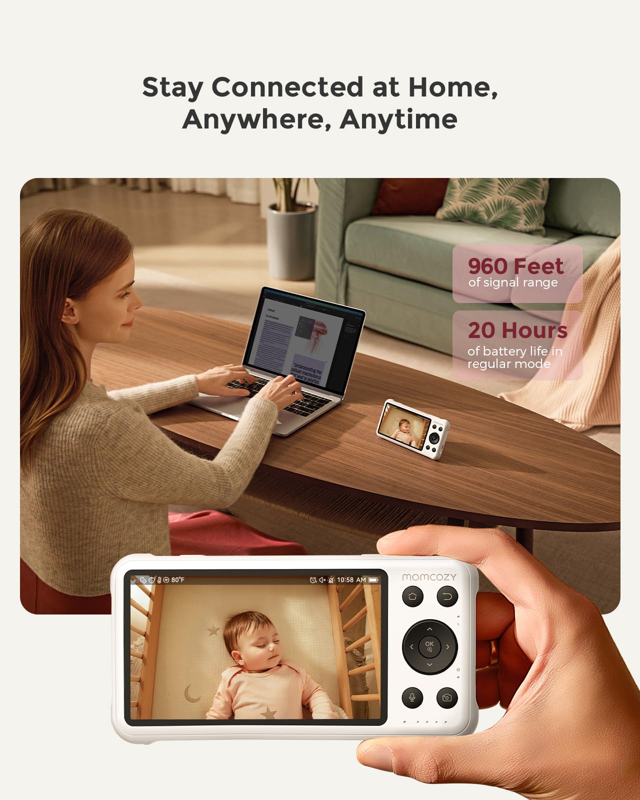 Smart WiFi Baby Monitor BM04 | 5" 1080P HD + 5000mAh Long Battery