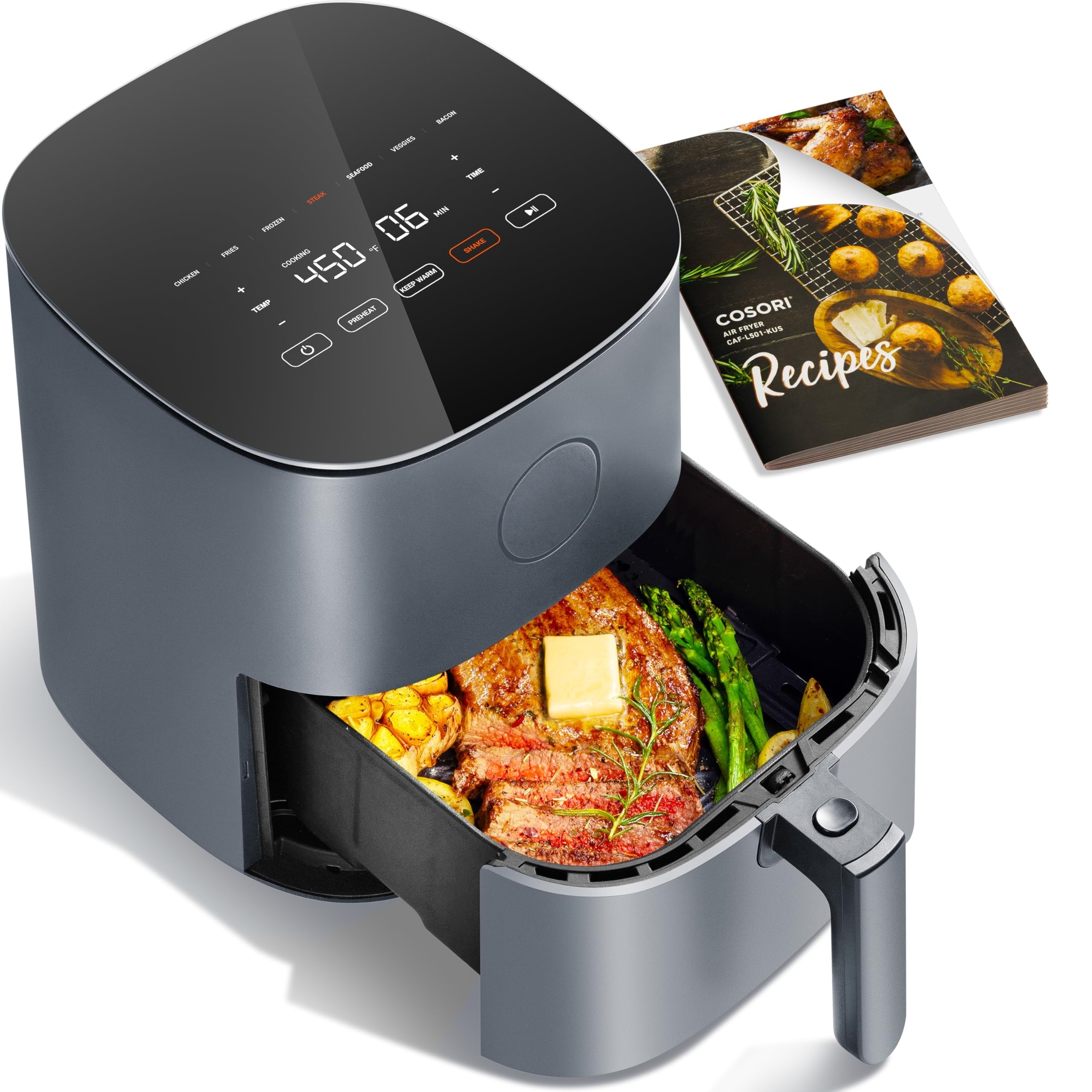 Air Fryer Pro 5QT Gray | Ceramic Nonstick | 7 Presets & 130+ Recipes