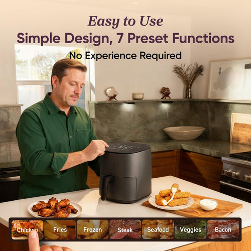 Air Fryer Pro 5QT Gray | Ceramic Nonstick | 7 Presets & 130+ Recipes